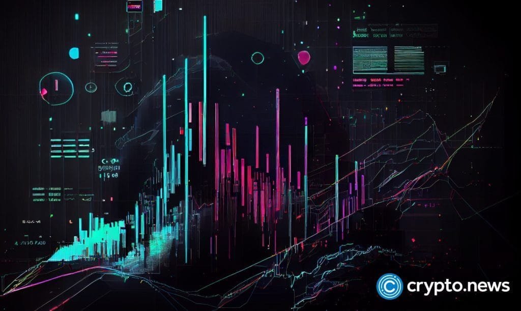 crypto news the trading chart is going down dark neon color galaxy on the background cyberpunk 2