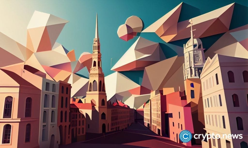 crypto news Europe general view city background bright light low poly sty
