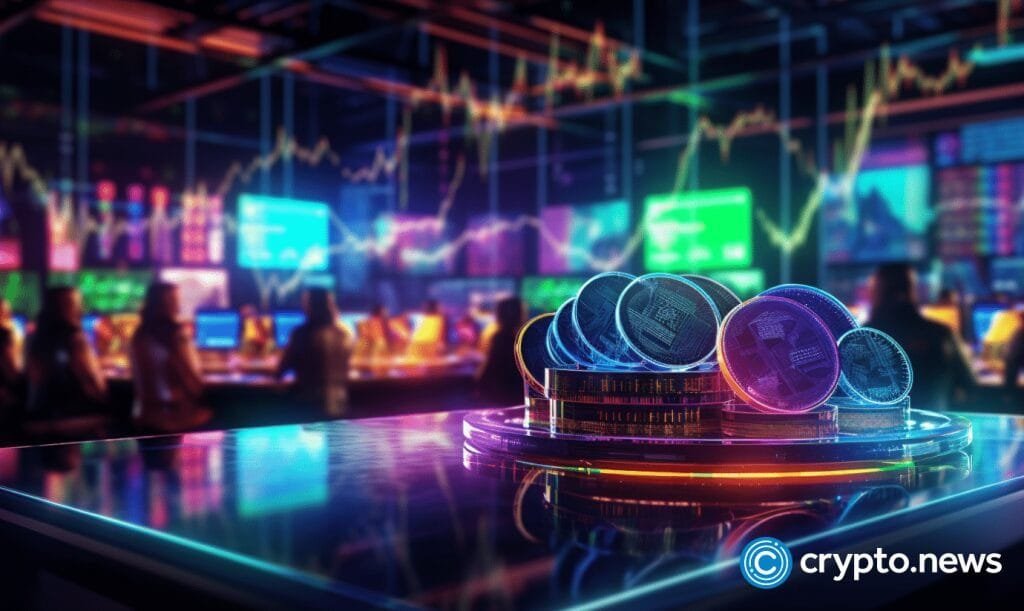 crypto news stable coins and finance stock exchange blurry blackground bright neon colors сyberpunk style v5.2