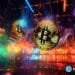 crypto news Bitcoin and finance stock exchange blurry blackground bright neon colors сyberpunk style v5.2