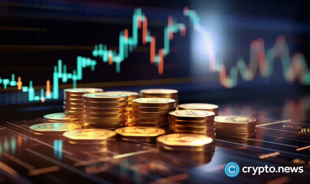 crypto news hologram coins and trading chart is up blurry blockchain background02.webp