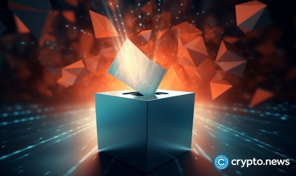 crypto news put a blank ballot paper in the ballot box blockchain background dark tone colors v5.2 1