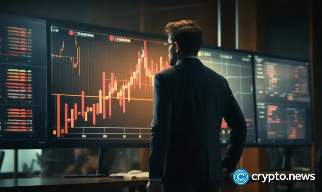 crypto news man shows trading charts people talk office background day light01.webp