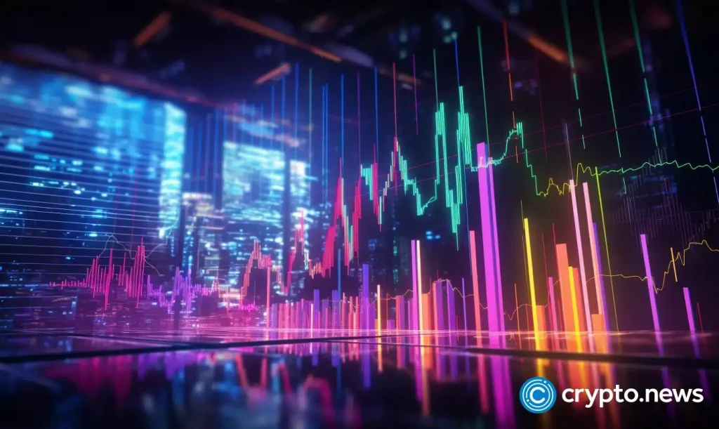 crypto news trading chart is up in the space modern art background neon colors05.webp