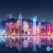 crypto news blockchain Hong Kong top side view day light neon colors hologram low poly style